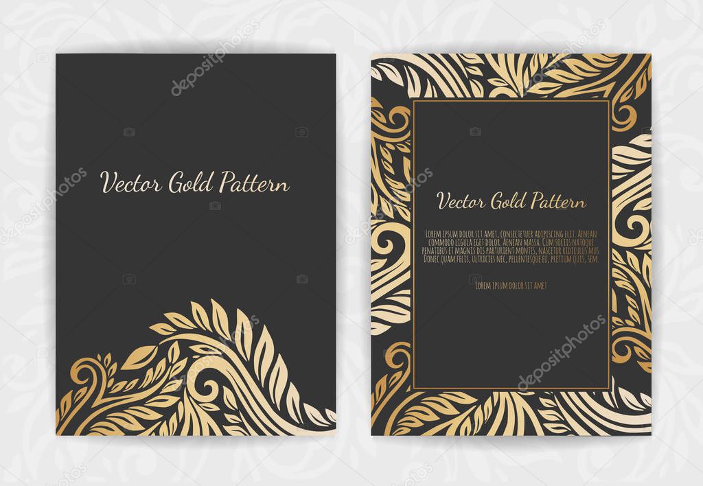 Golden Vector invitation with floral elements, ornament template