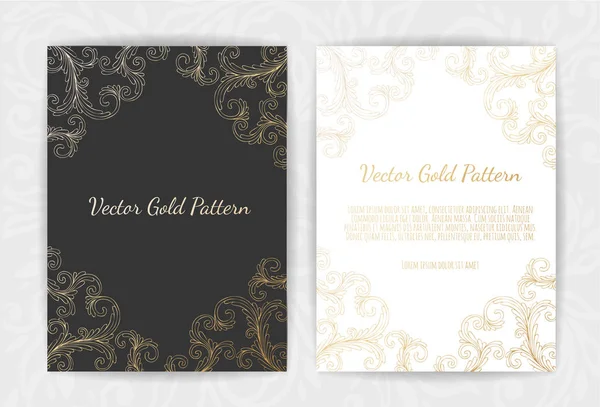 Convite Vetorial Dourado Com Elementos Florais Modelo Ornamento — Vetor de Stock