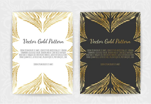 Gold greeting card on a black background. Luxury ornament template. — Stock Vector