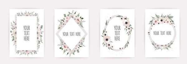 벡터 꽃 디자인 카드를 설정 합니다. 인사말, 엽서 결혼식 초대 템플릿을. 장미와 곰 우아한 프레임 — 스톡 벡터