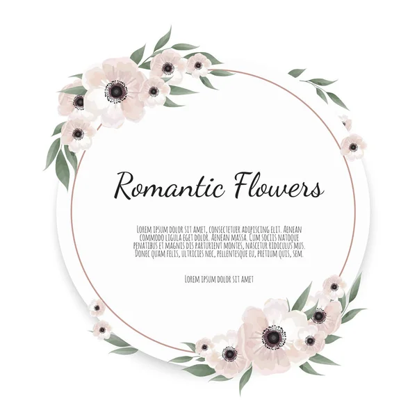 Carte florale vectorielle. Salutations, modèle d'invitation de mariage de carte postale. Cadre élégant avec rose et anémone — Image vectorielle