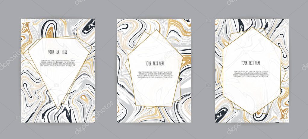 Set of elegant card, background. Black and grey marble texture. Vector illustration.