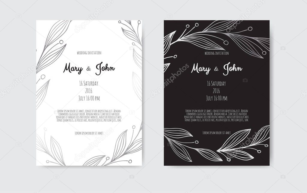 Set Vector floral design card. Greeting, postcard wedding invite template. Elegant frame with rose and anemone