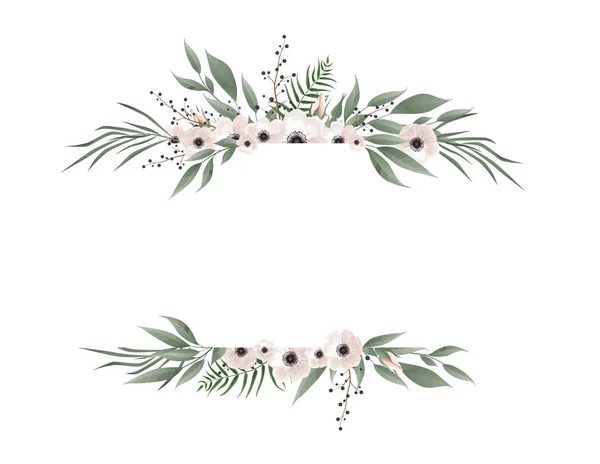 Horisontal Botanischen Vektor Design Banner Rosa Rose Eukalyptus Sukkulenten Blumen — Stockvektor