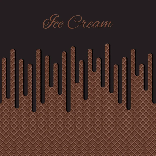 Chocolade-ijs stroomt over wafel textuur achtergrond. Cafe menu, ijs dessert poster, ontwerp van de verpakking van het voedsel. — Stockvector