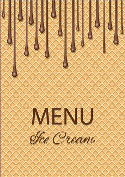 Crème glacée au chocolat coulant sur fond de texture gaufrée. Menu Café, affiche dessert crème glacée, design emballage alimentaire . — Image vectorielle