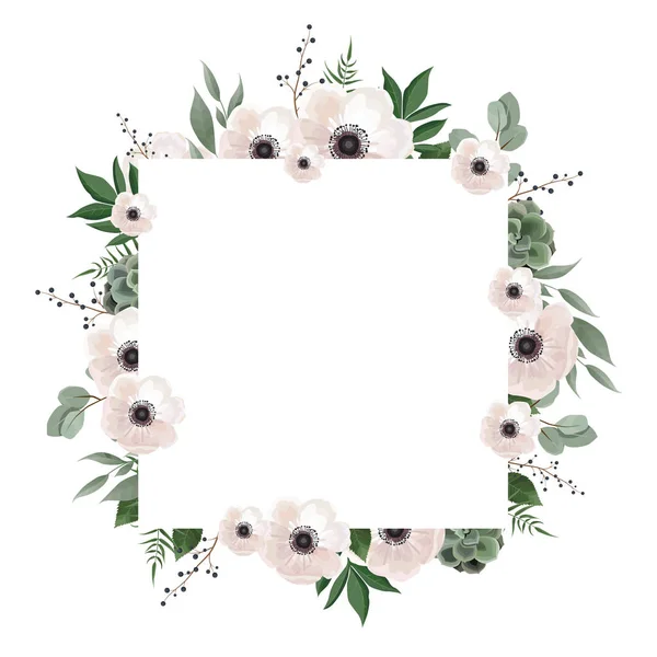 Couronne Florale Aux Feuilles Fleurs Eucalyptus Vertes Frame Bordure Avec — Image vectorielle