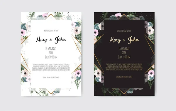 Projeto Modelo Cartão Convite Casamento Botânico Flores Brancas Rosa Fundo —  Vetores de Stock