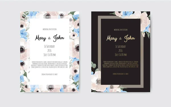 Βοτανική Πρόσκληση Κάρτα Πρότυπο Σχεδίασης Λευκό Και Ροζ Λουλούδια Γάμου — Διανυσματικό Αρχείο
