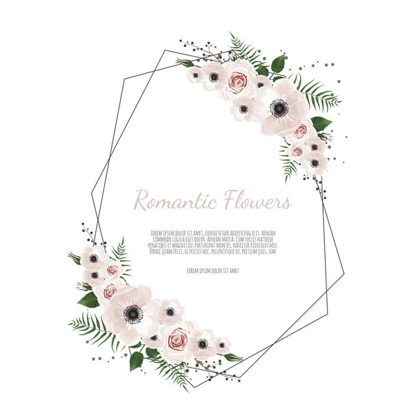 Carte Avec Feuilles Cadre Géométrique Affiche Florale Invitation Carte Vœux — Image vectorielle