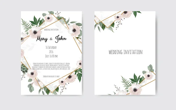 Invitación Boda Invitación Botanical Diseño Tarjeta Invitación Boda Flores Blancas — Vector de stock
