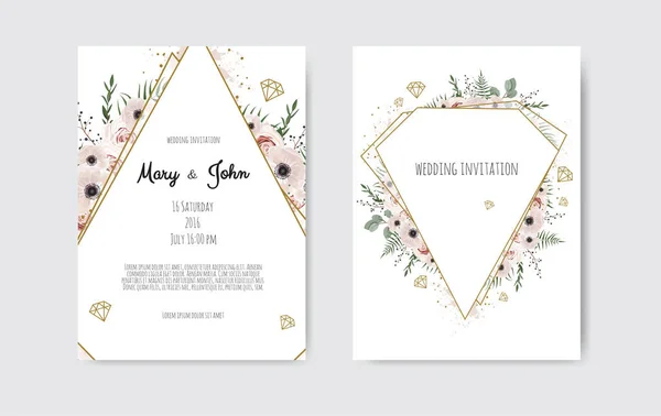 Hochzeitseinladung Einladung Botanische Hochzeitseinladungskarte Vorlage Design Weiße Und Rosa Blumen — Stockvektor