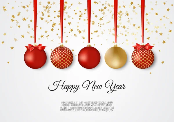 Gold Red Decorative Christmas Balls New Year Background — Stock Vector