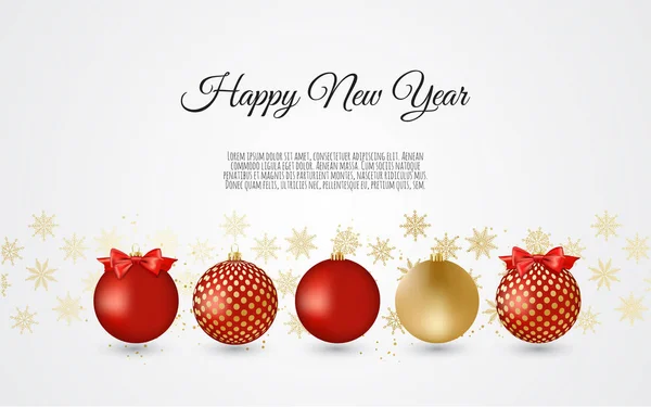 Bolas Navidad Decorativas Doradas Rojas Año Nuevo Fondo — Vector de stock