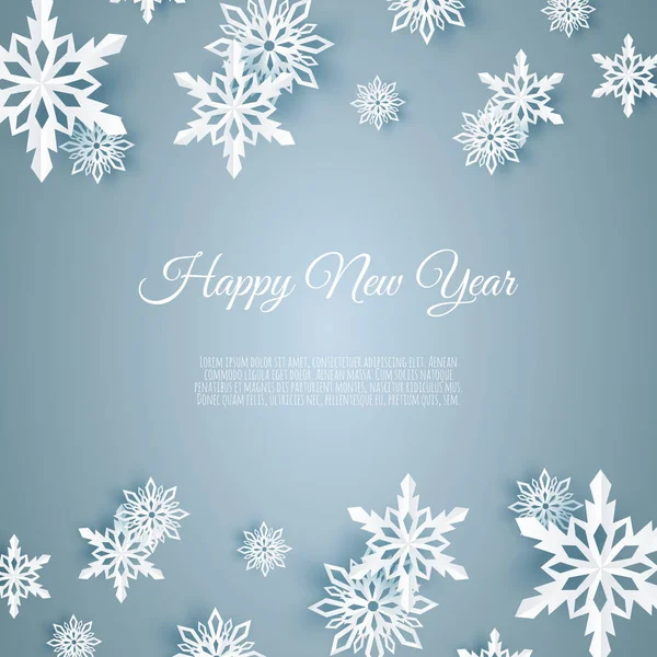 Christmas Card Paper Snow Flake Falling Snowflakes Blue Background Vector — Stock Vector