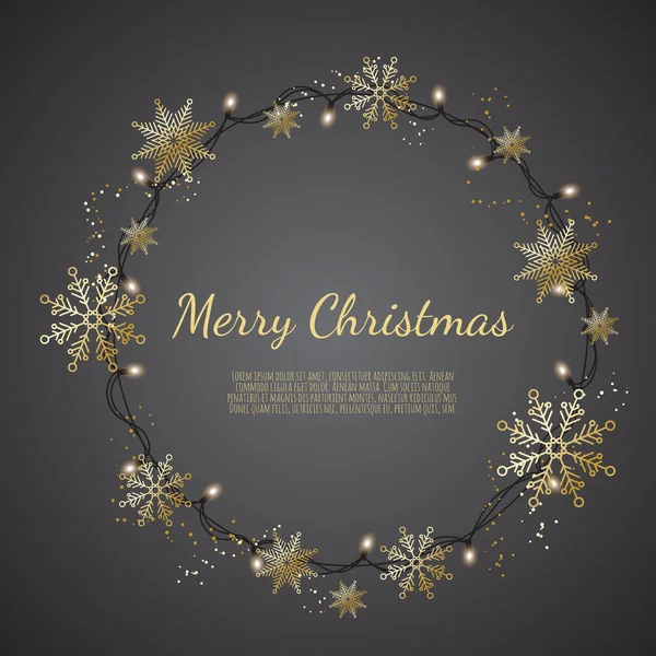 クリスマス ホリデー グリーティング カードの熱烈なクリスマス ライト リース. — ストックベクタ
