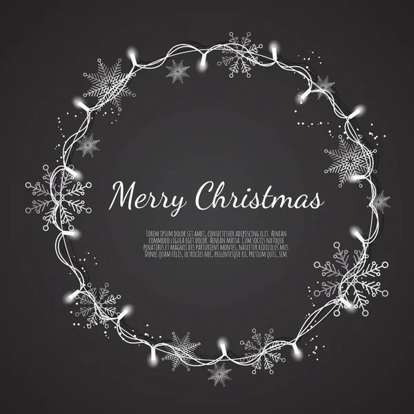 クリスマス ホリデー グリーティング カードの熱烈なクリスマス ライト リース — ストックベクタ