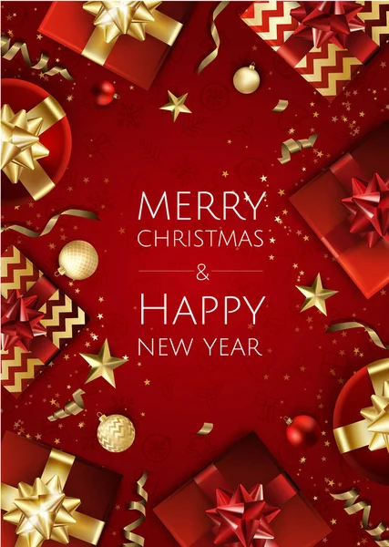 Vektör Noel ağaç dalları, altın yıldız, Noel topları ve metin için yer ile banner. Büyük Noel kartları, afiş, el ilanları, parti posterler, üstbilgileri için.