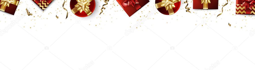 Banner with Christmas balls and stars. Great for New year party posters, headers