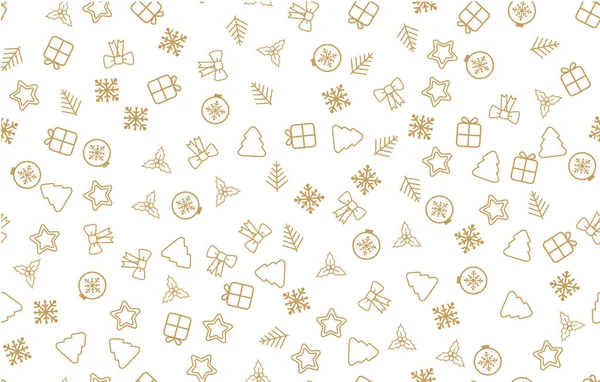 Απρόσκοπτη Χριστούγεννα μοτίβο. Χριστούγεννα μοτίβο με διακοσμητικό νιφάδες χιονιού, κιβώτιο δώρων, χριστουγεννιάτικο δέντρο, αστέρι, Χριστούγεννα μπάλες σε λευκό φόντο. — Διανυσματικό Αρχείο