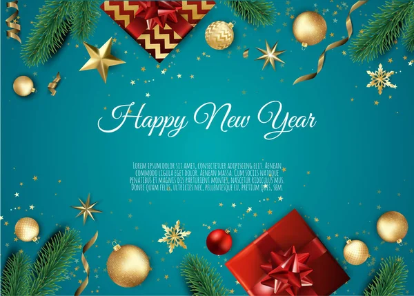 Kerstmis Nieuwjaar Achtergrond Met Goud Glitter Textuur Xmas Card Vectorillustratie — Stockvector