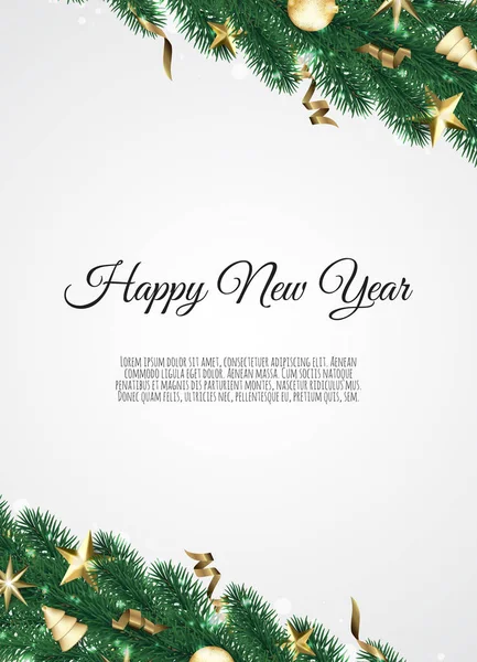 Banner Con Ramas Árbol Navidad Vectorial Espacio Para Texto Borde — Vector de stock