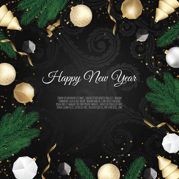 クリスマス ベクトルの背景 クリエイティブデザイングリーティングカード バナー ポスター トップビューギフトボックス クリスマスの装飾ボールと雪の結晶 — ストックベクタ