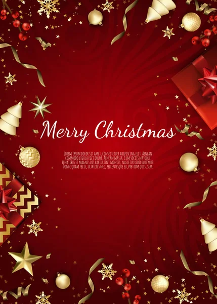 Carte Vœux Noël Créative Avec Boîtes Cadeaux Boules Avec Étoiles — Image vectorielle