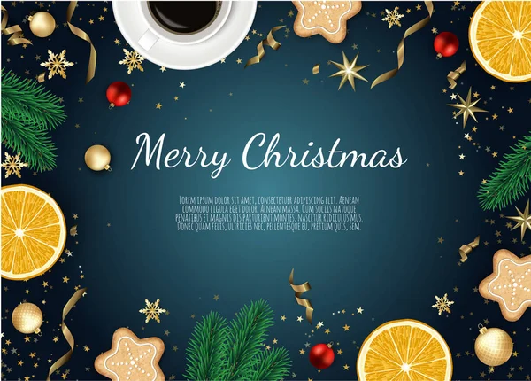 Carte Vœux Noël Créative Avec Branches Sapin Boules Décoration Noël — Image vectorielle