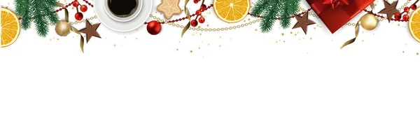 ベクトルのクリスマス ツリーの枝 金の星 クリスマス ボール テキスト用のスペースのバナーします クリスマス カード バナー チラシ — ストックベクタ