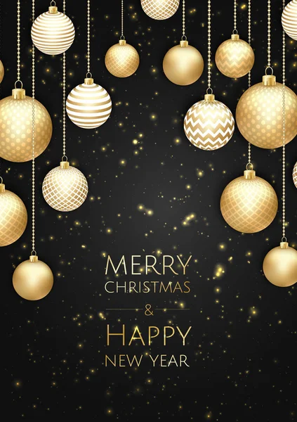 Frohe Weihnachten und ein gutes neues Jahr. Weihnachten Hintergrund mit Geschenkbox, Schneeflocken und Kugeln Design. — Stockvektor