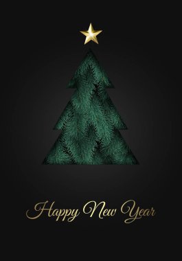 Mutlu Noeller ve mutlu yeni yıl. Vektör modern şablon kartı. Soyut Noel ağacı.