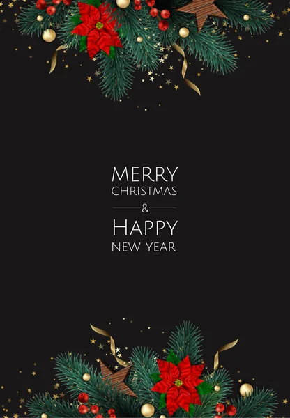 圣诞快乐 新年快乐 圣诞背景 闪烁着金银花 假日横幅 网上海报 — 图库矢量图片
