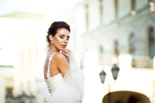 Foto Moda Bella Donna Abito Sposa Posa All Aperto — Foto Stock