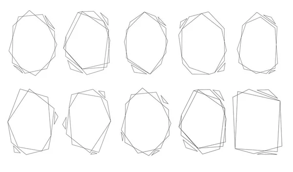 Conjunto de quadros poligonais. Triângulos dourados, formas geométricas . — Vetor de Stock
