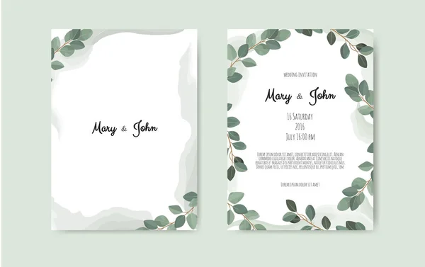 植物の結婚式招待状のカードテンプレートのデザイン、白とピンクの花の白の背景. — ストックベクタ