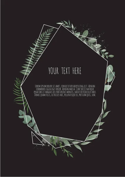 Vector floral botanische kaart ontwerp met verlaat met geometrische frame. — Stockvector