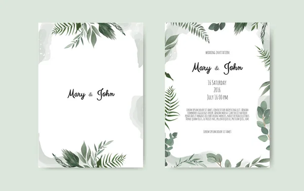 Botanical wedding invitation card template design, white and pink flowers on white background. — Stock Vector