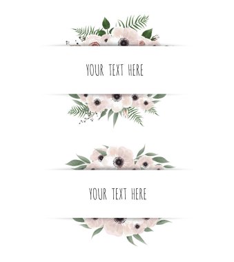 Yatay botanik vektör tasarım afiş. Pembe gül, okaliptüs, succulents, çiçekler, yeşillik. Doğal kaynak kartı veya çerçeve.
