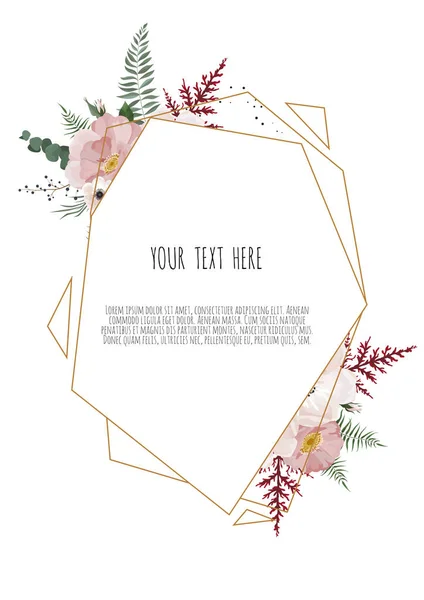 Vector bloemen ontwerp kaart. Groet, briefkaart bruiloft uitnodigen sjabloon. Elegant frame met roos en anemoon — Stockvector