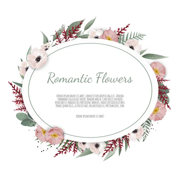 Vector blomstermotiv kort. Hilsen, postkort bryllup invitere skabelon. Elegant ramme med rose og anemone – Stock-vektor