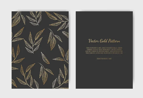 Goldene Vektor-Einladung mit floralen Elementen. Vorlage für luxuriöse Ornamente. Grußkarte, Einladungsdesign Hintergrund — Stockvektor