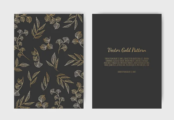 Gyllene vektor inbjudan med blommiga inslag. Lyxiga prydnad mall. gratulationskort, inbjudan design bakgrund — Stock vektor