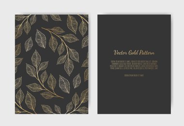 Altın çiçek elemanları ile vektör daveti. Lüks süsleme şablonu. tebrik kartı, davetiye tasarım arka plan.