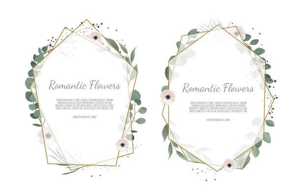 Cartão com folhas e moldura geométrica. Cartaz floral . — Fotografia de Stock