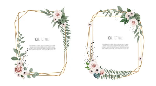 Design de cartão botânico floral com folhas com moldura geométrica . — Fotografia de Stock