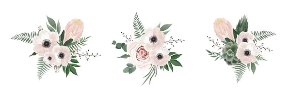 Floral bouquet design anemone, Eucalyptus branch . Wedding invite card Watercolor designer element set. — Stock Photo, Image