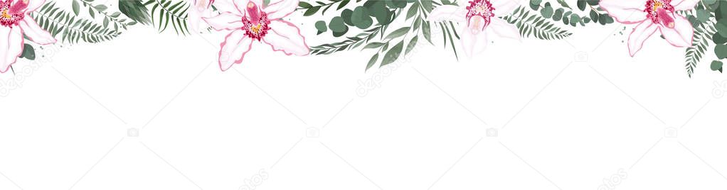 Horisontal botanical vector design banner. Floral poster, invite.