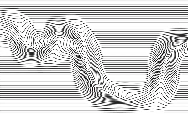Fundo vetorial abstrato das ondas. Ilusão óptica 3D, arte de linha — Vetor de Stock