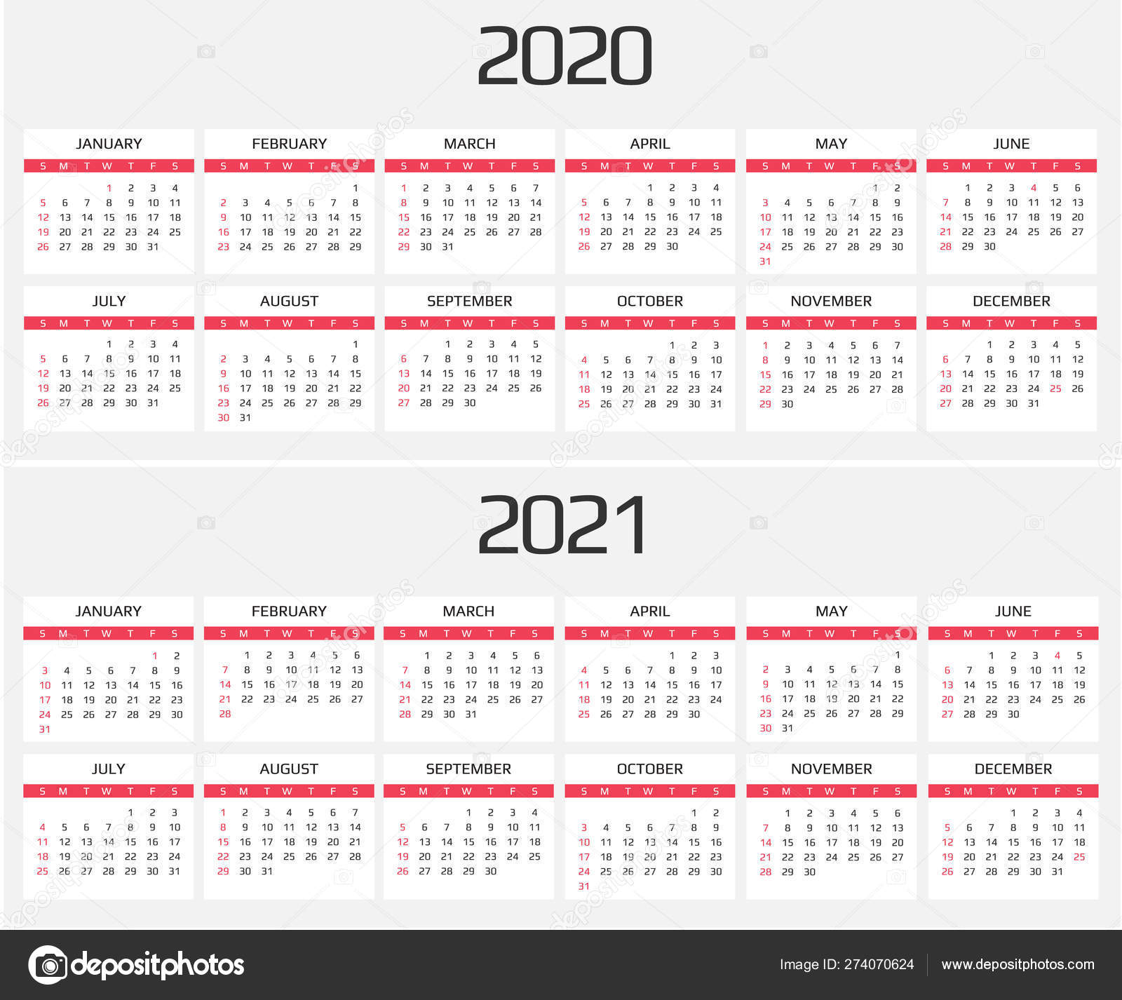 Calendar 2020 And 2021 Template 12 Months Include Holiday Event Stock Vector C Anasteisha 274070624 calendrier ferias 2021